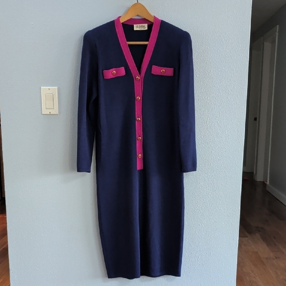 St. John Dresses & Skirts - St. John Vintage Navy and Pink Button-Up Knit Sweater Dress